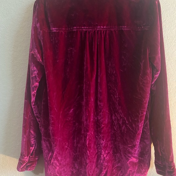 Anthropologie Pilcro Hadley Relaxed Pink Velvet Button Down Boho Shirt Sz 2 - Picture 9 of 14